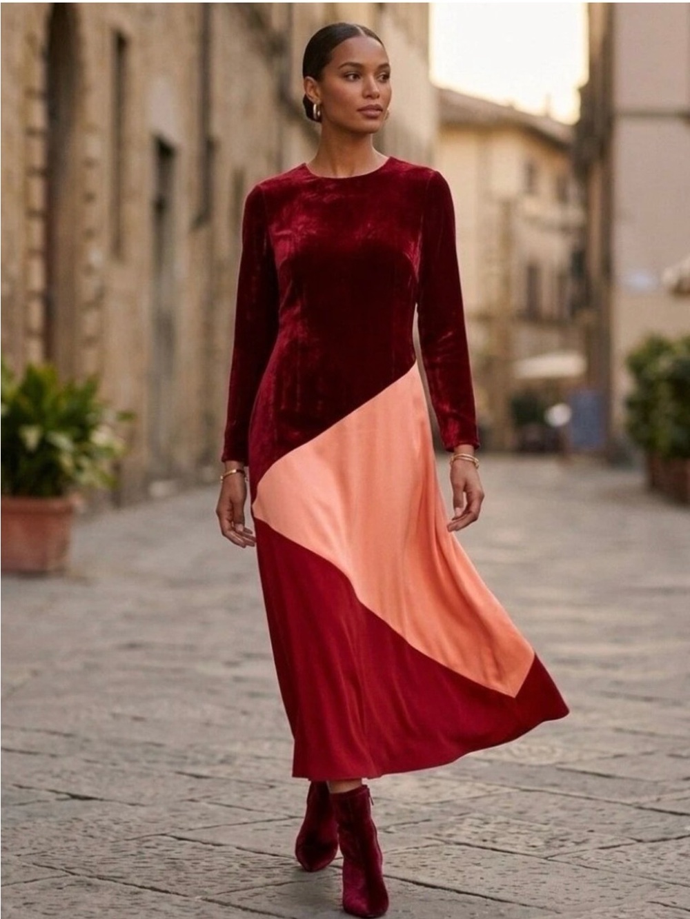 Tuckernuck XXL Red Multi Colorblock Velvet Silk Blend Maxi Dress NWT